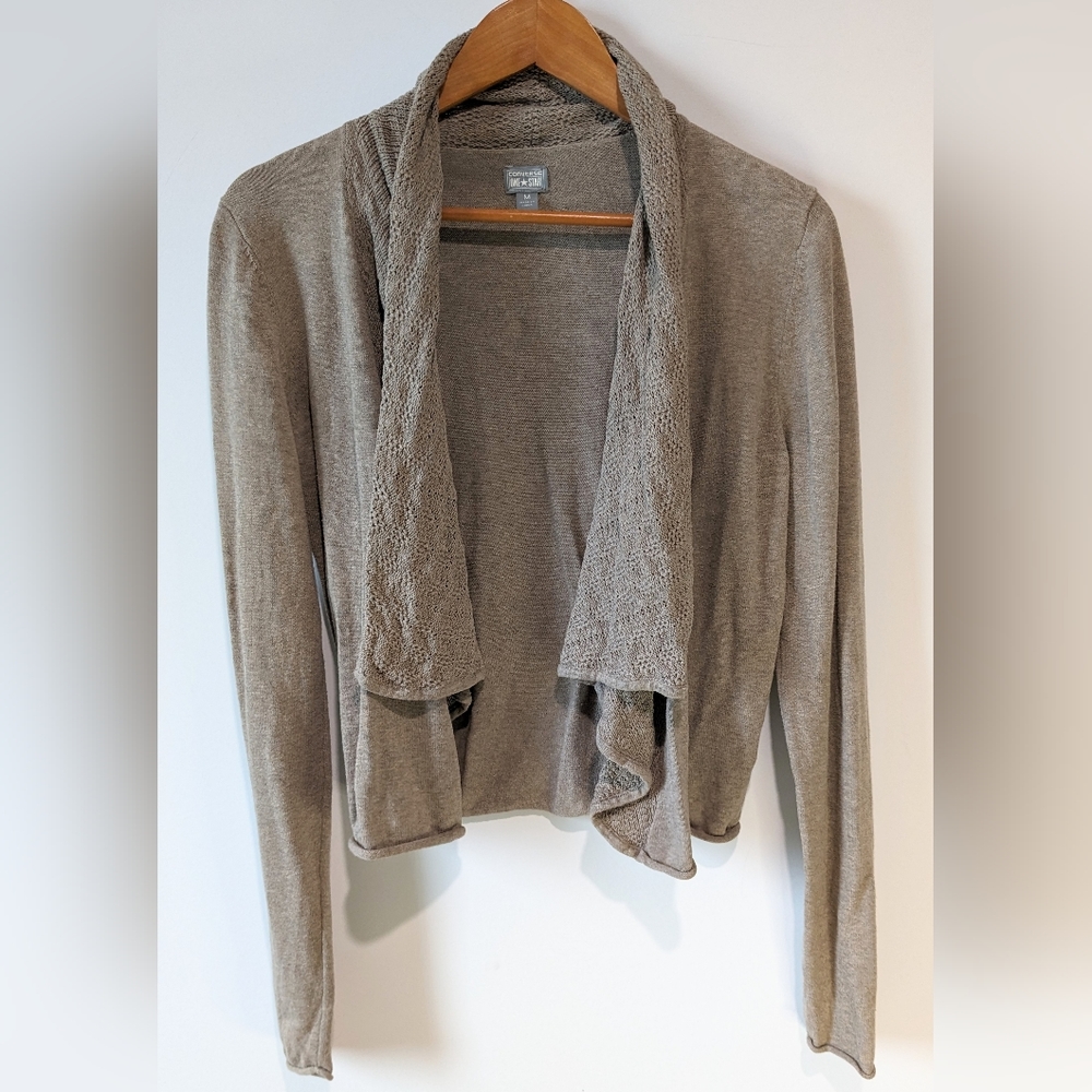 Converse One Star Beige Textured Open Front Cardigan